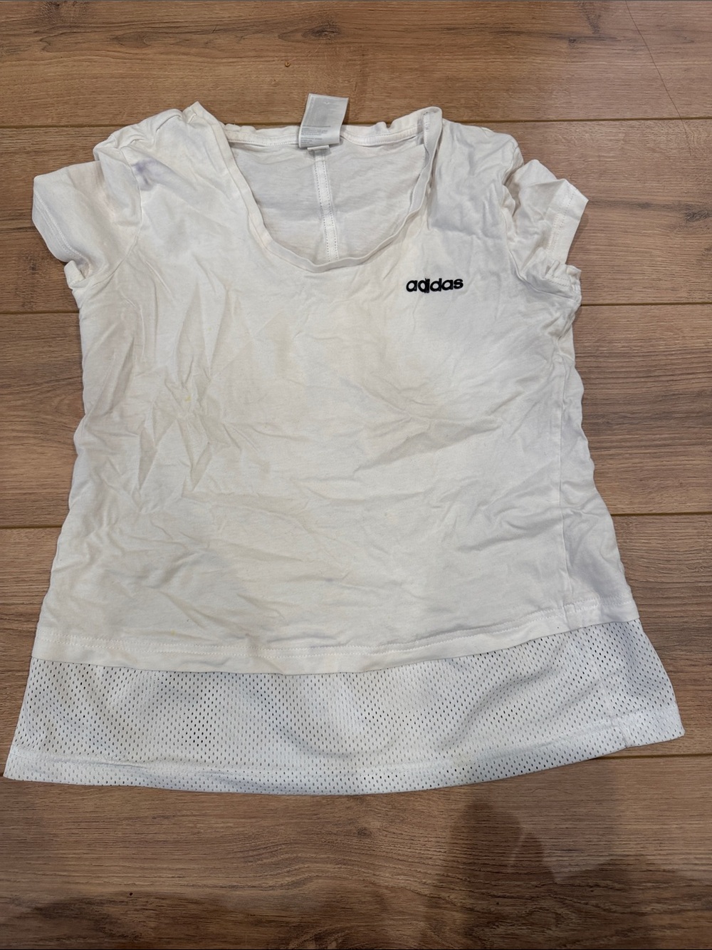 adidas White Short Sleeve Tee with Mesh Hem